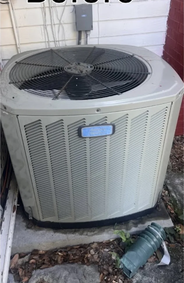 The same view before — an aging condenser on a sinking pad