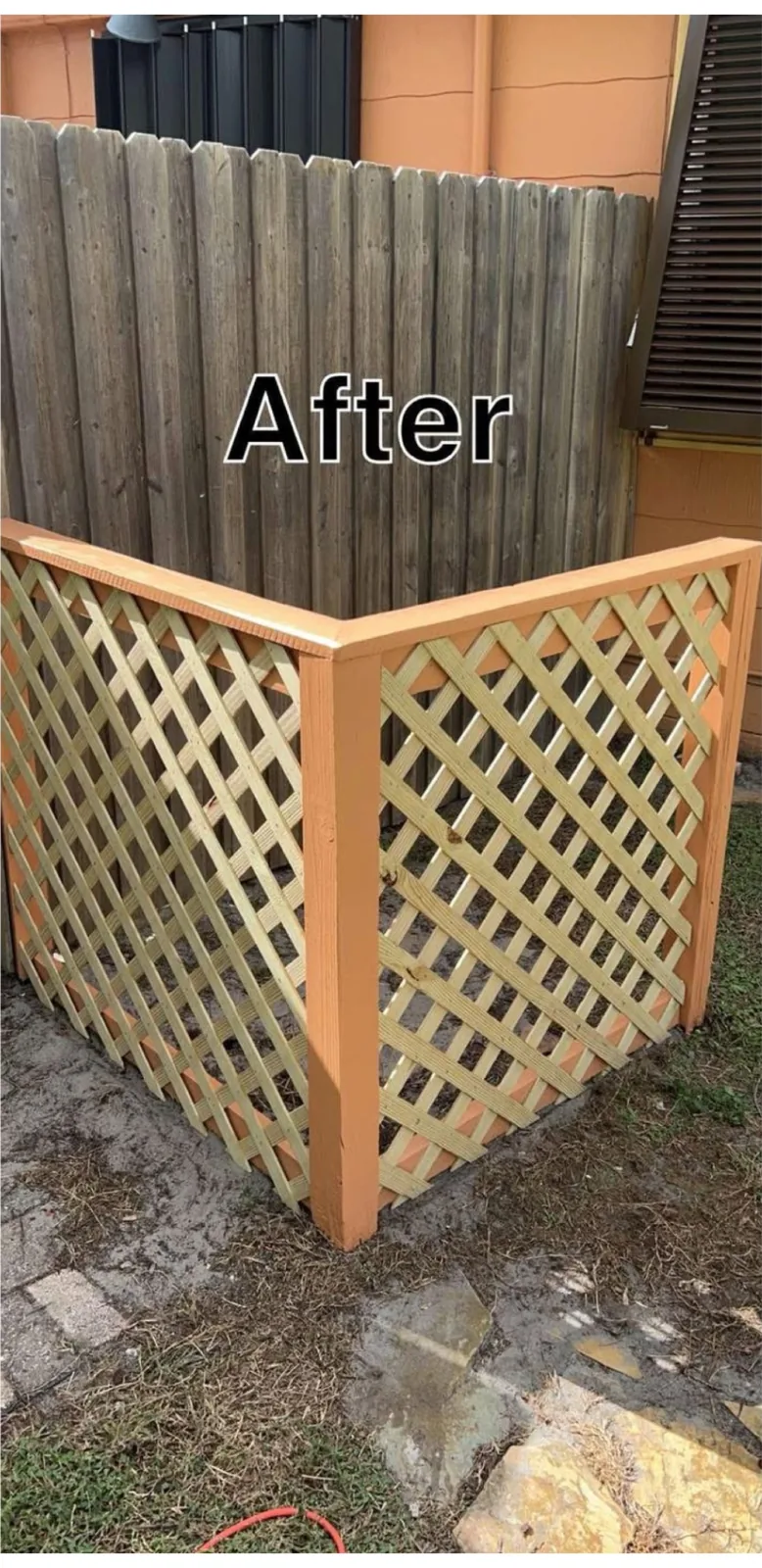 Lattice Privacy Screen after the work — a framed lattice screen giving privacy