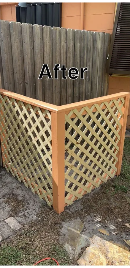 Lattice Privacy Screen after the work — a framed lattice screen giving privacy