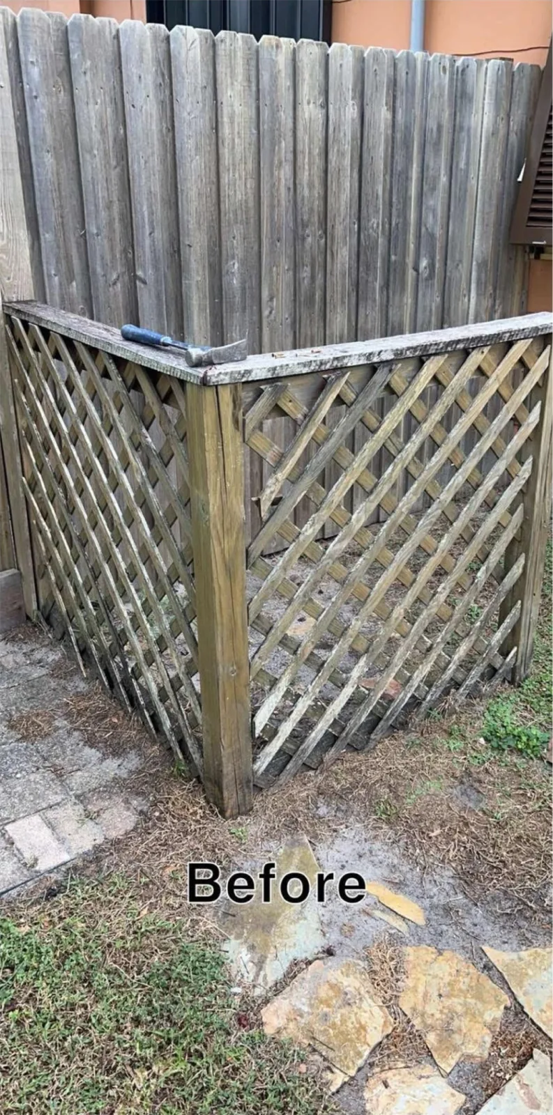 The same view before — an exposed corner of the yard